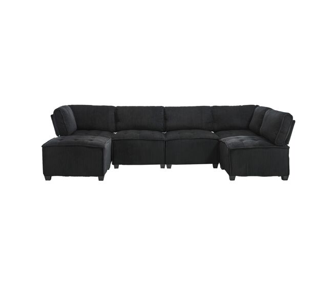 Sofá modular 308 cm - 6 lugares, veludo cotelê, ergonómico, com bolsos de arrumação, convertível em forma de u/l ou sofá-cama, estrutura em madeira e