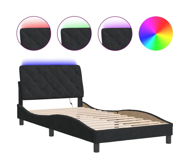 Estrutura de cama de solteiro para adultos com led 100x200 cm veludo preto