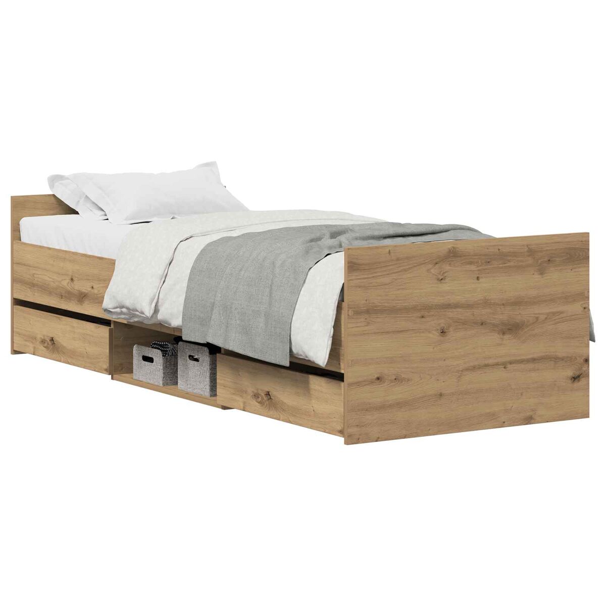 Estrutura de cama de solteiro para adultos carvalho artesanal 193 x 78 x 50 cm