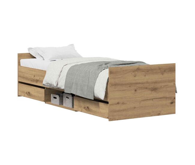 Estrutura de cama de solteiro para adultos carvalho artesanal 193 x 78 x 50 cm