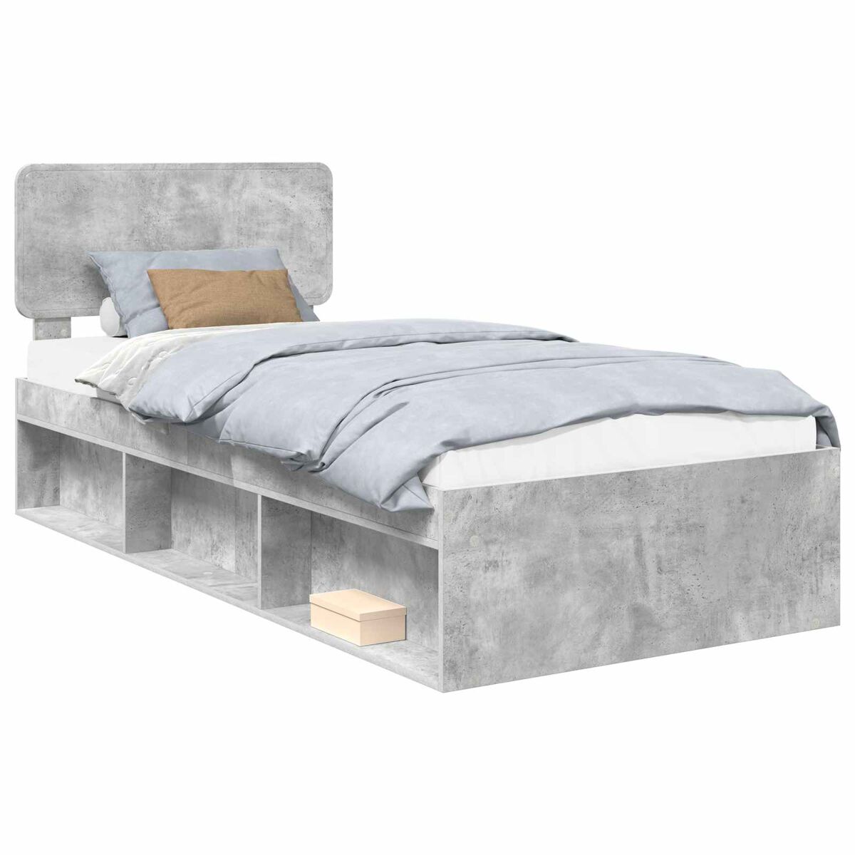 Estrutura de cama de solteiro para adultos com cabeceira cinza concreto 75 x 190 cm