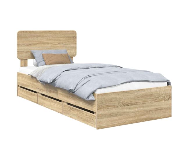 Estrutura de cama de solteiro moderno com cabeceira - carvalho sonoma 75 x 190 cm