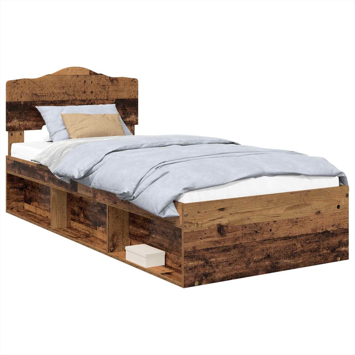 Estrutura de cama de solteiro para adultos com cabeceira madeira antiga 75 x 190 cm