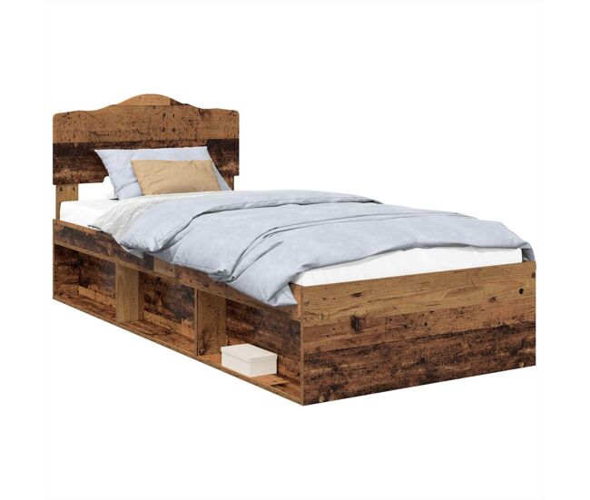 Estrutura de cama de solteiro para adultos com cabeceira madeira antiga 75 x 190 cm