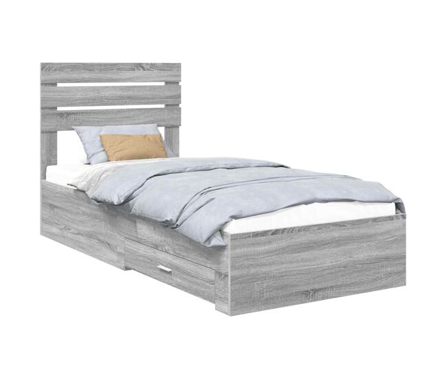Estrutura de cama de solteiro para adultos com gaveta com cabeceira madeira processada