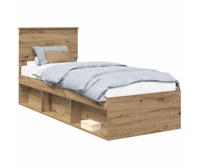 Estrutura de cama de solteiro moderno com cabeceira - carvalho artesanal 75 x 190 cm