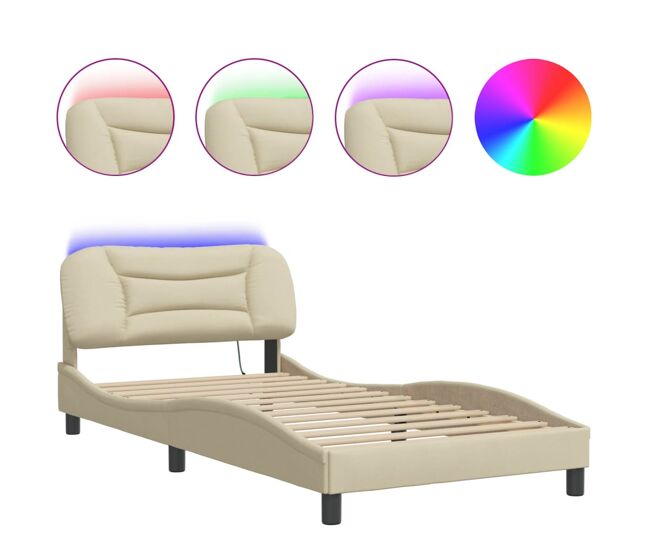 Estrutura de cama de solteiro para adultos com led 100x200 cm tecido