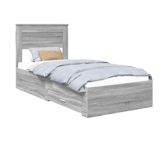 Estrutura de cama de solteiro para adultos com gaveta cinza sonoma e prata 75 x 190 cm