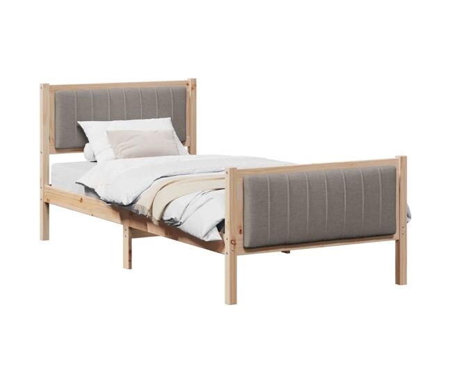 Estrutura de cama de solteiro para adultos com cabeceira marrom e taupe 90 x 190 cm