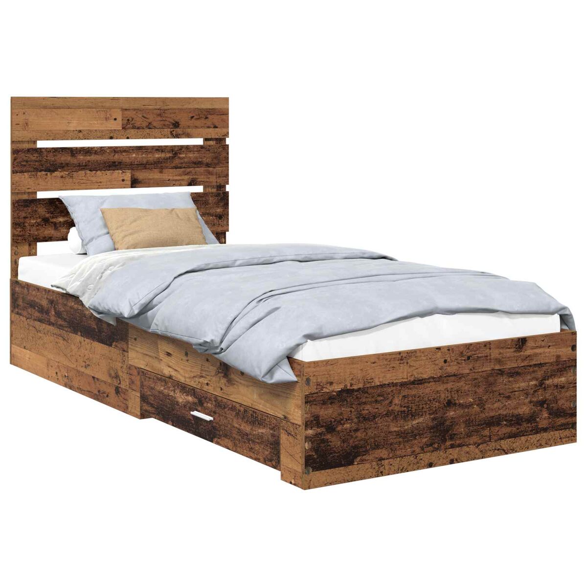 Estrutura de cama de solteiro para adultos madeira antiga 90 x 190 cm madeira processada