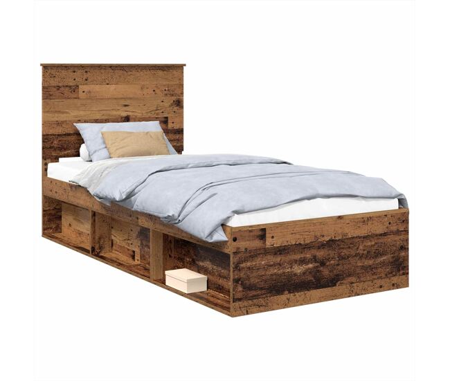 Estrutura de cama de solteiro para adultos com cabeceira madeira antiga 75 x 190 cm