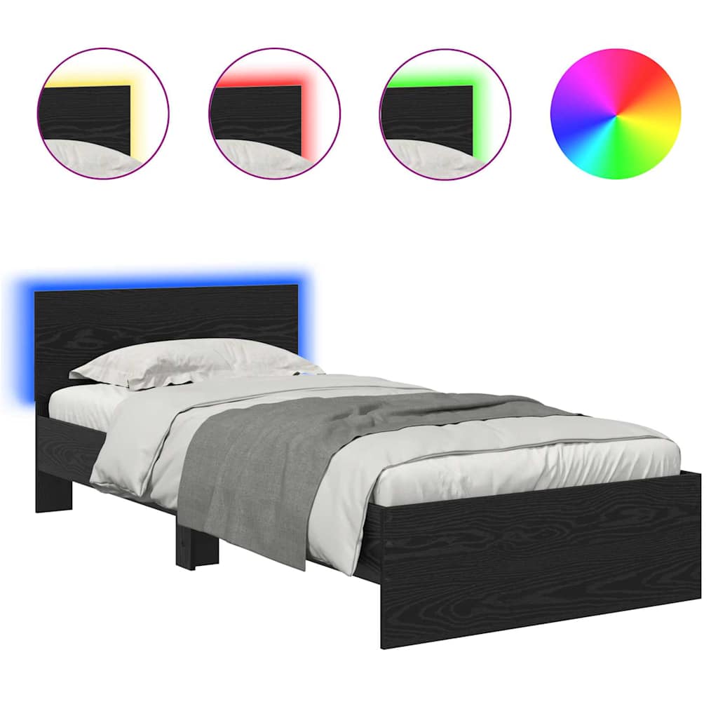 Estrutura de cama de solteiro para adultos com cabeceira - carvalho preto 100 x 200 cm