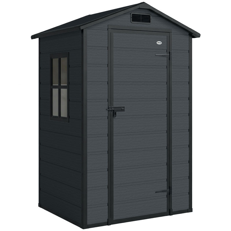 Outsunny abrigo de jardim exterior 1,09 m² 128x104x196 cm abrigo de jardim exterior de plástico com base porta com fechadura janela e ventilação para
