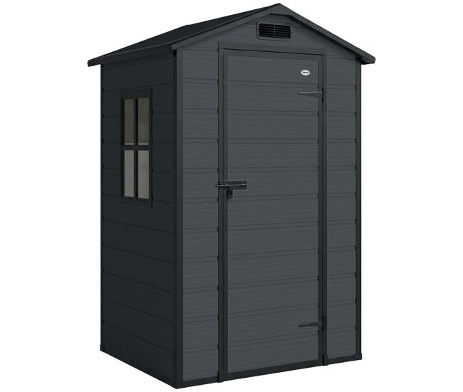 Outsunny abrigo de jardim exterior 1,09 m² 128x104x196 cm abrigo de jardim exterior de plástico com base porta com fechadura janela e ventilação para