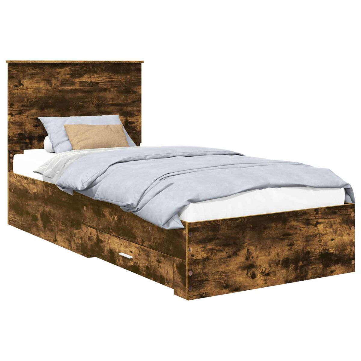 Estrutura de cama de solteiro para adultos com cabeceira carvalho defumado 90 x 190 cm