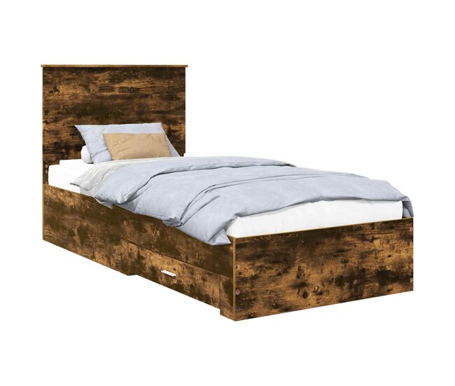 Estrutura de cama de solteiro para adultos com cabeceira carvalho defumado 90 x 190 cm