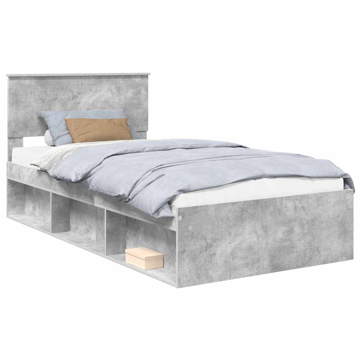 Estrutura de cama de solteiro para adultos com cabeceira - cinza concreto 100 x 200 cm