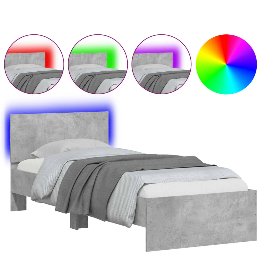 Estrutura de cama de solteiro moderno c/ cabeceira/luzes led 90x200cm gris cimento