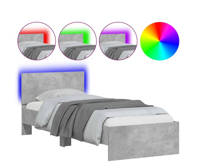 Estrutura de cama de solteiro moderno c/ cabeceira/luzes led 90x200cm gris cimento