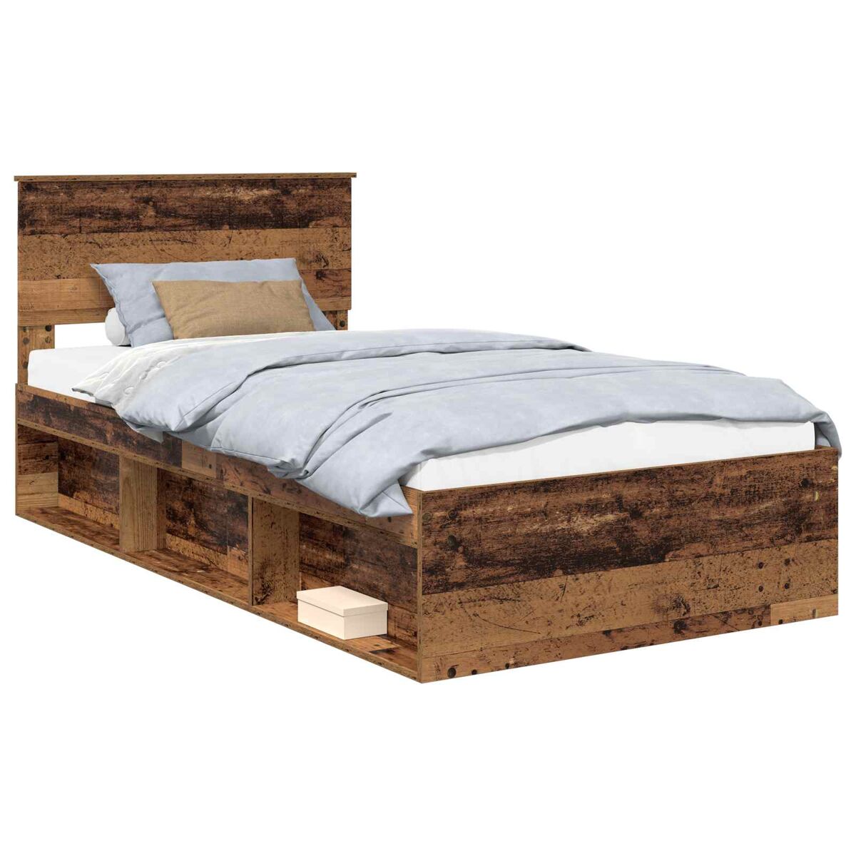 Estrutura de cama de solteiro para adultos com cabeceira - madeira antiga 100 x 200 cm