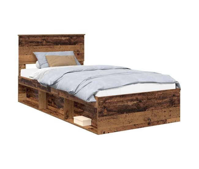 Estrutura de cama de solteiro para adultos com cabeceira - madeira antiga 100 x 200 cm