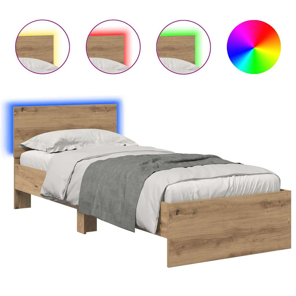 Estrutura de cama de solteiro moderno com cabeceira - carvalho artesanal 75 x 190 cm