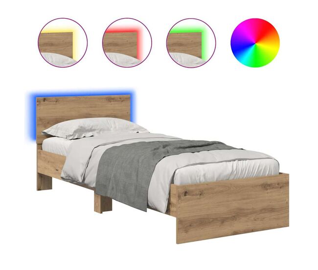 Estrutura de cama de solteiro moderno com cabeceira - carvalho artesanal 75 x 190 cm