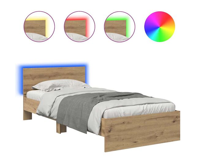 Estrutura de cama de solteiro para adultos com cabeceira - carvalho artesanal 100 x 200 cm