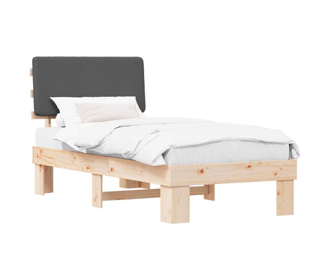 Estrutura de cama de solteiro para adultos com cabeceira estofada cinza escuro