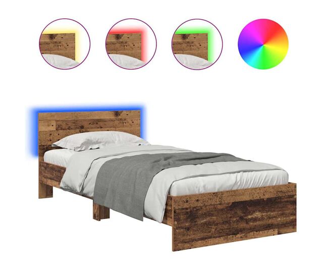 Estrutura de cama de solteiro para adultos com cabeceira - madeira antiga 100 x 200 cm