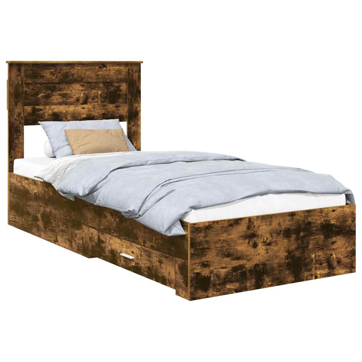 Estrutura de cama de solteiro para adultos com cabeceira - carvalho defumado 100 x 200 cm