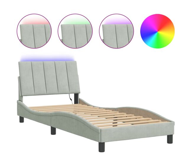 Estrutura de cama de solteiro simple com led 80x200 cm veludo cinzento-claro