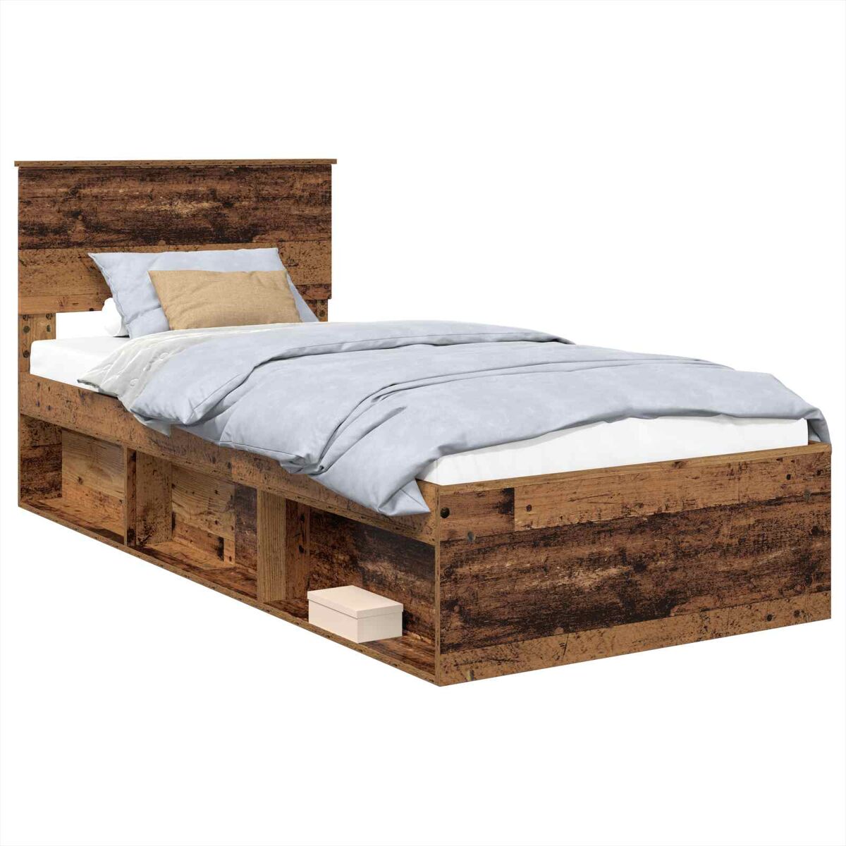 Estrutura de cama de solteiro para adultos madeira antiga 90 x 200 cm madeira processada