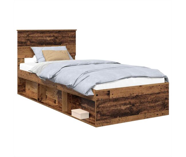 Estrutura de cama de solteiro para adultos madeira antiga 90 x 200 cm madeira processada