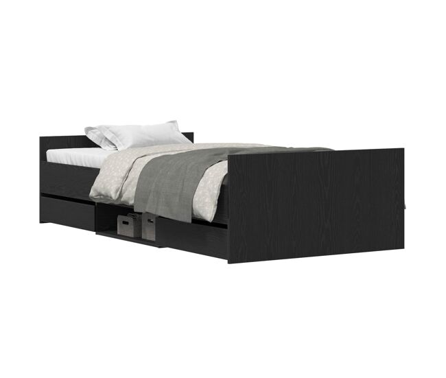 Estrutura de cama de solteiro para adultos com cabeceira carvalho preto 193 x 93 x 50 cm