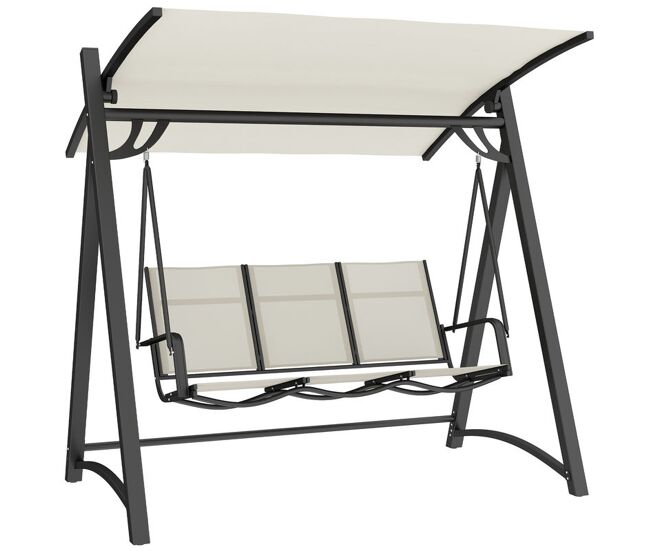 Outsunny baloiço de jardim de 3 lugares baloiço de exterior com teto ajustável upf50+ assento transpirável e estrutura em metal para pátio terraço
