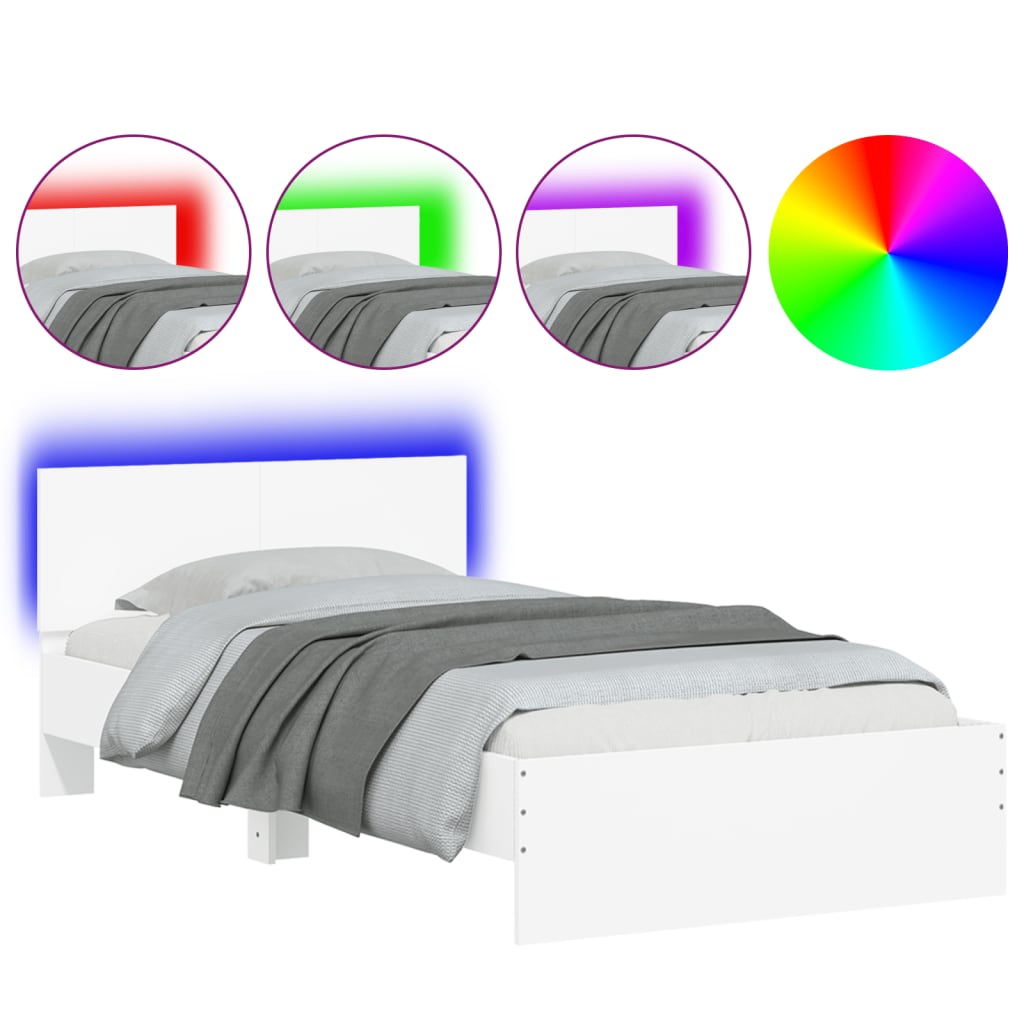 Estrutura de cama de solteiro para adultos com cabeceira e luzes led 100x200 cm branco