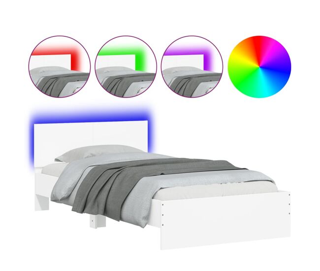 Estrutura de cama de solteiro para adultos com cabeceira e luzes led 100x200 cm branco