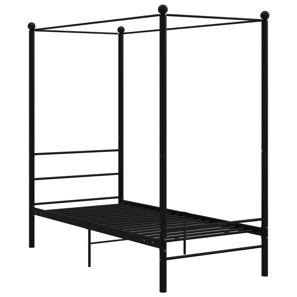 Estrutura de cama de solteiro para adultos com dossel metal preto 90x200 cm