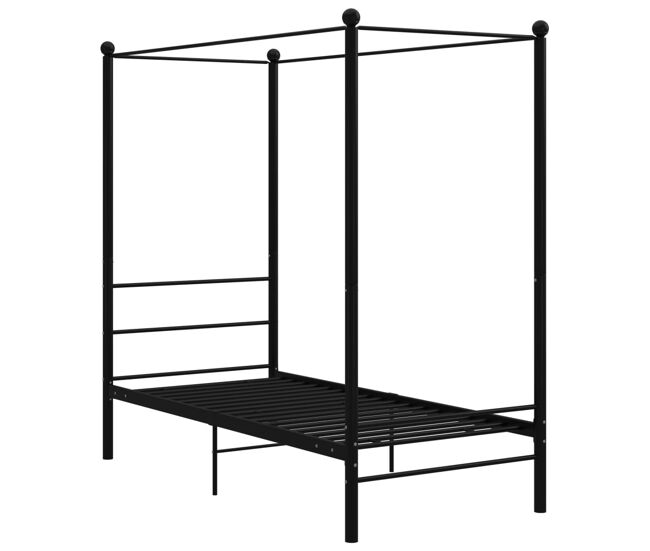 Estrutura de cama de solteiro para adultos com dossel metal preto 90x200 cm