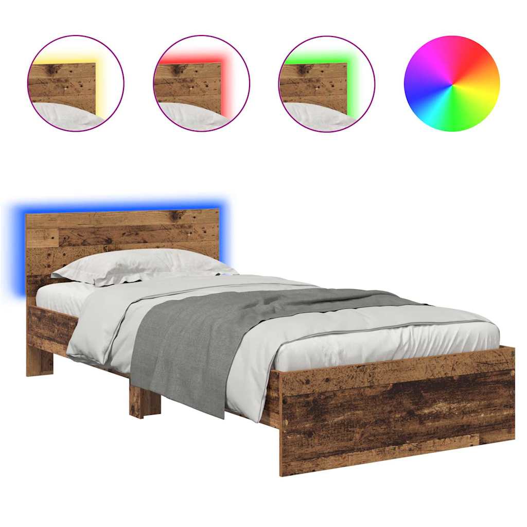 Estrutura de cama de solteiro para adultos madeira antiga 90 x 200 cm madeira processada
