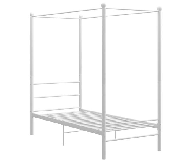 Estrutura de cama de solteiro para adultos com dossel metal branco 90x200 cm