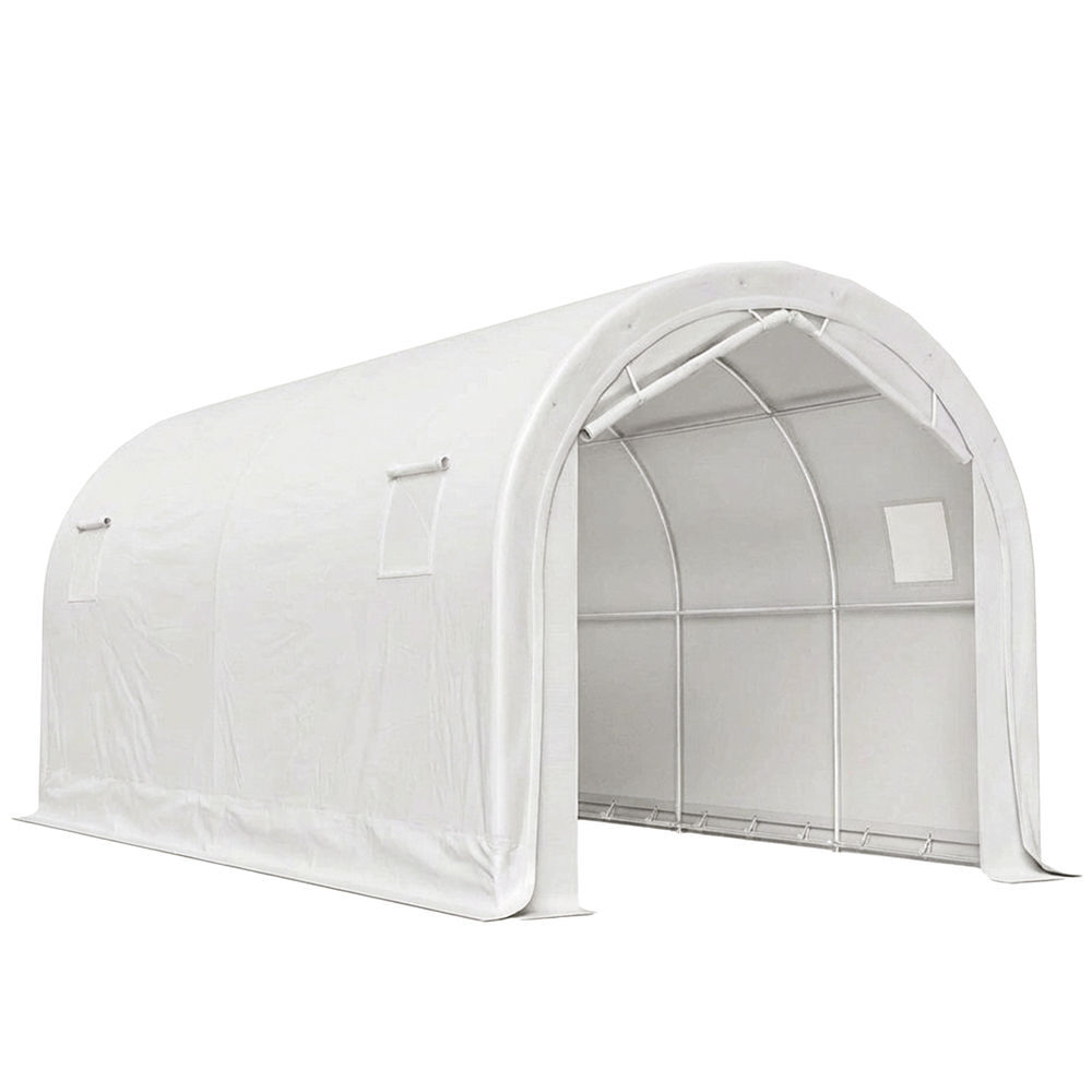 Outsunny tenda garagem portátil 3x6 m garagem exterior resistente com porta enrolável e 4 janelas estrutura de metal galvanizado upf 30+ abrigo de armazenamento branco