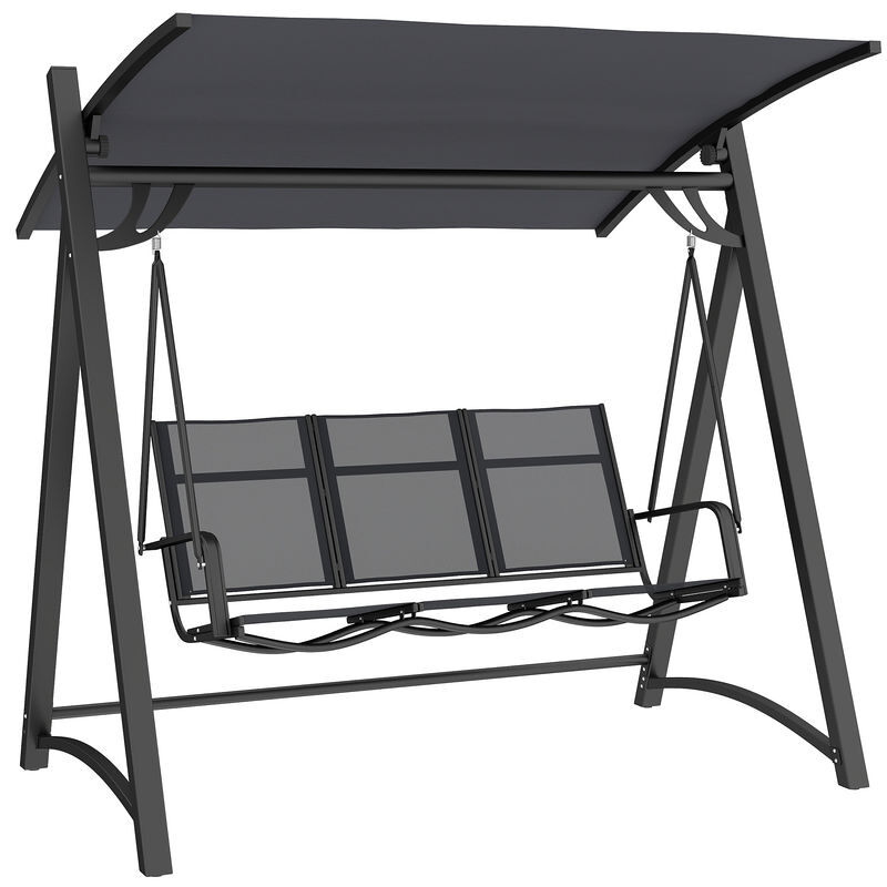 Outsunny baloiço de jardim de 3 lugares baloiço de exterior com teto ajustável upf50+ assento transpirável e estrutura em metal para pátio terraço