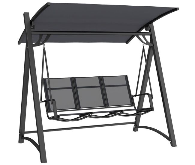 Outsunny baloiço de jardim de 3 lugares baloiço de exterior com teto ajustável upf50+ assento transpirável e estrutura em metal para pátio terraço