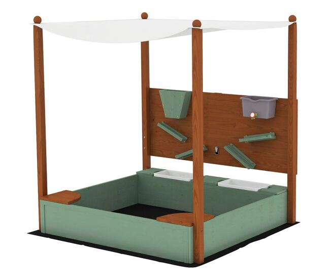 Aiyaplay caixa de areia para enfants de madeira com teto caixa de areia infantil com 2 assentos 2 caixas torneira funil caixa de areia para enfants de 3-6 anos para pátio, jardim varanda 116x112,5x128 cm verde