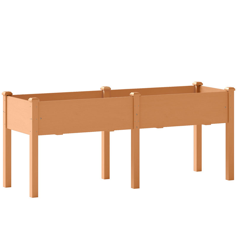 Outsunny floreira elevada de madeira mesa de cultivo com pés 6 orifícios de drenagem para cultivo plantas flores e legumes 184x59x76,5 cm castanho