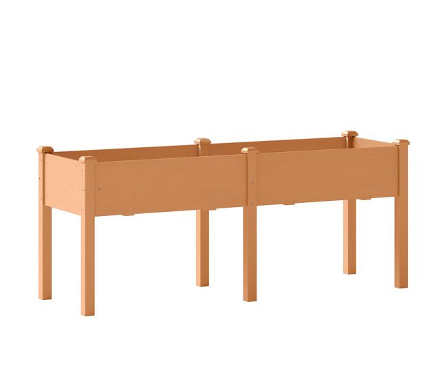 Outsunny floreira elevada de madeira mesa de cultivo com pés 6 orifícios de drenagem para cultivo plantas flores e legumes 184x59x76,5 cm castanho