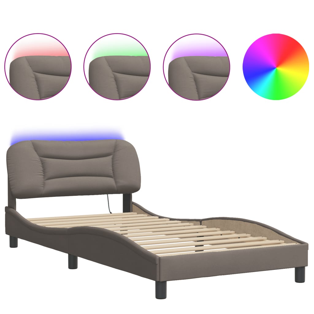 Estrutura de cama de solteiro para adultos com led 100x200 cm tecido