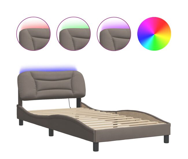 Estrutura de cama de solteiro para adultos com led 100x200 cm tecido